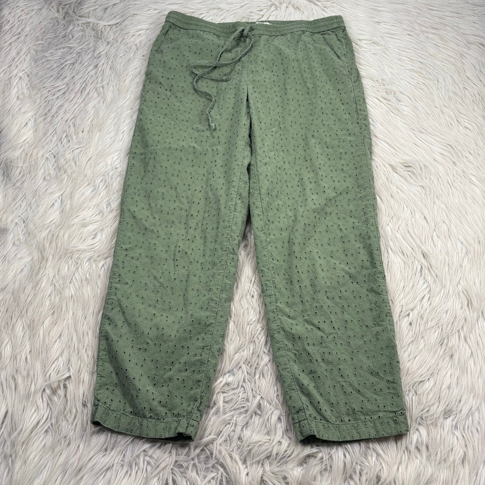 J.Crew Women's S Green Embroidered Eyelet Pull On Cropped Straight Leg Pants - Picture 1 of 7